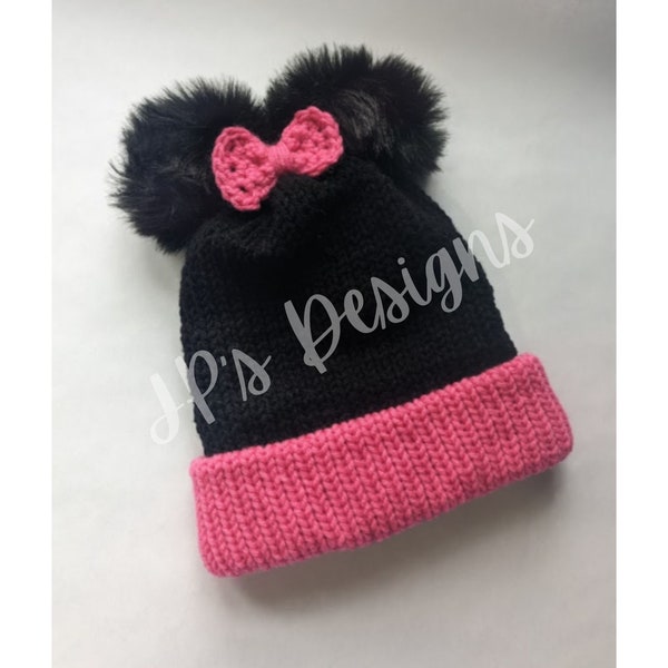 Minnie Mouse Inspired Knitting Machine Hat Pattern