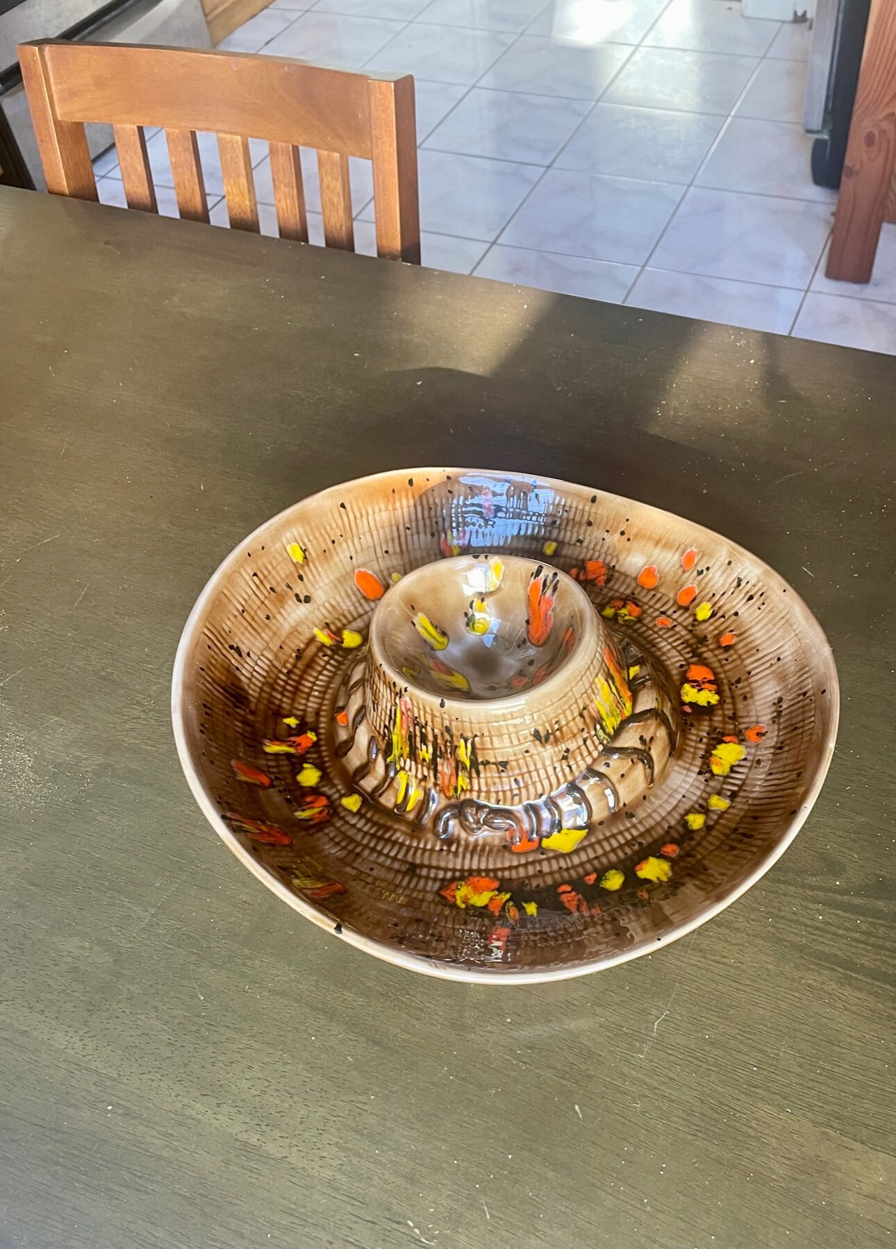 Ceramic Hat Chip and Dip Bowl Vintage Mexican Fiesta Sombrero 1980