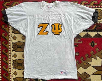Vintage 80s Zeta Psi shirt men's medium ringer Made in USA single stitch fraternity