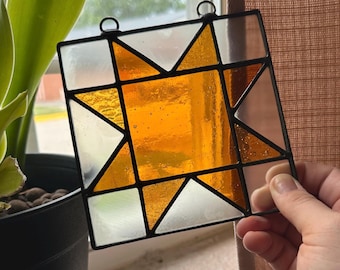 Quilt Star Stained Glass Suncatcher, Appalachian Decor