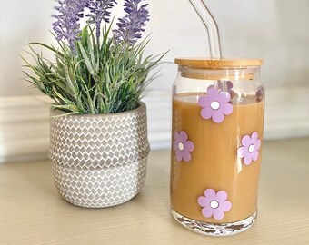 Daisy Can Cup, Bamboo Cup, Iced Coffee Glass Cup, Beer Can Glass, Libbey Can Cup, Custom Personalized Can Glass, Bridesmaid Gift, Gift