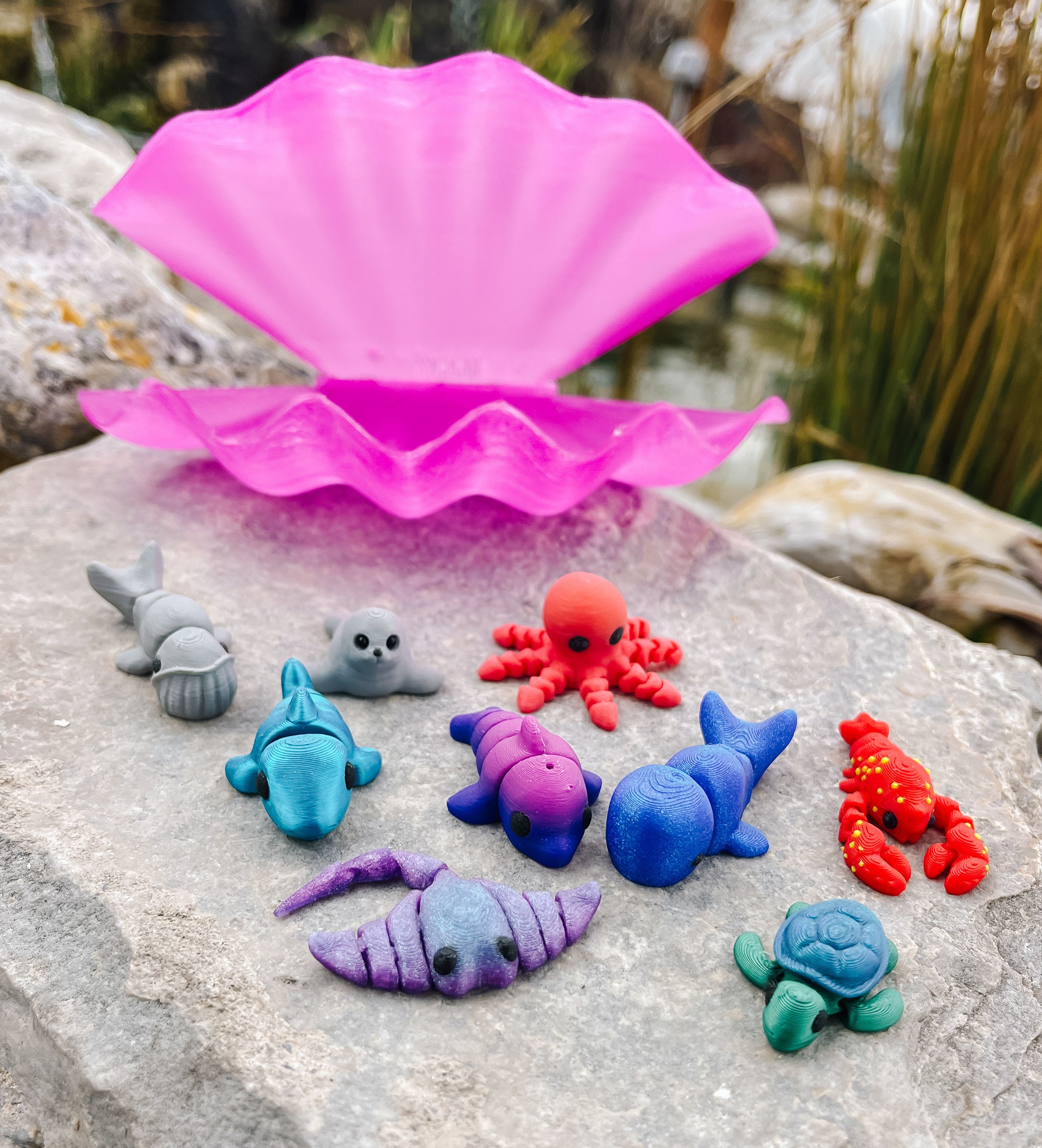 Mini Ocean Animals Playset: Seashell Container & 6 Minis - Etsy
