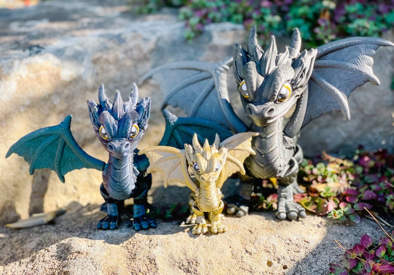 Black, Blue & Gold 3D printed Dragons image 2