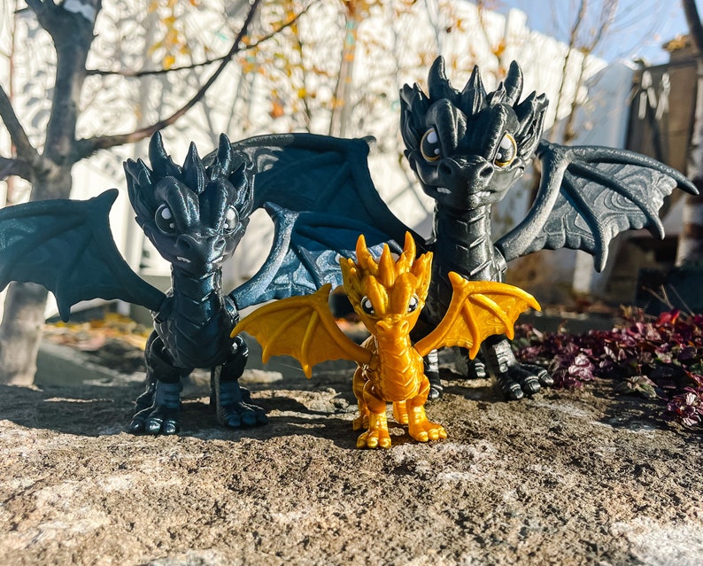 Black, Blue & Gold 3D printed Dragons image 1