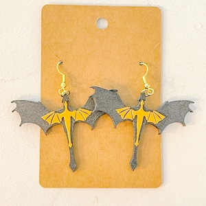 Fourth Wing Inspired Dragon Earrings: Black & Gold 3D Printed