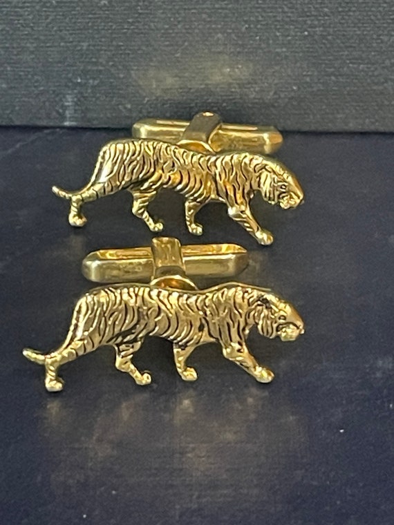 Vintage Gold brass  Hickok USA tiger cufflinks