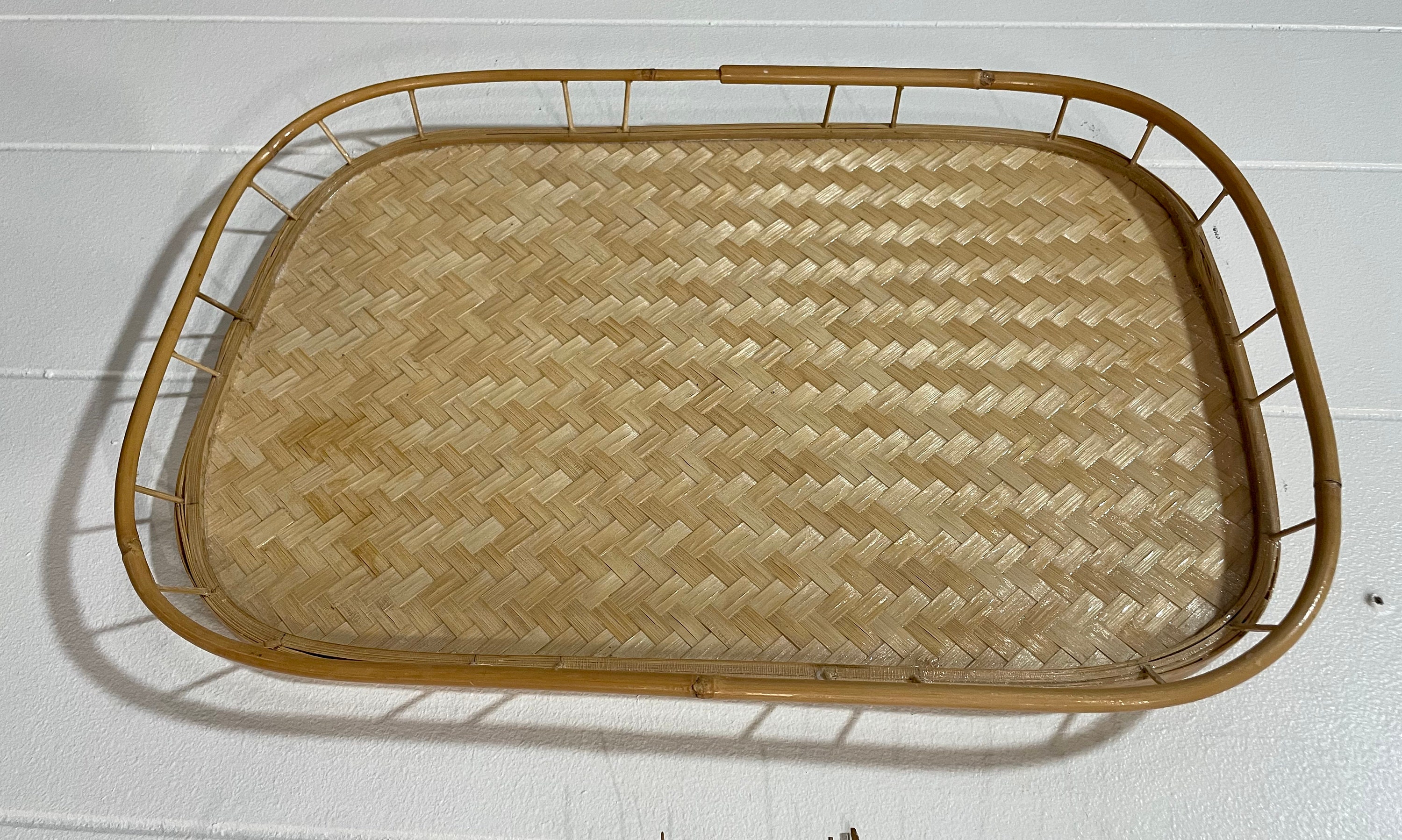 Vintage Tiki Bamboo Rattan Serving Trays Mid Century Etsy