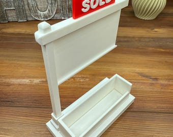 Real Estate Business Card Holder: 3D Printed Real Estate Sign Desk Display