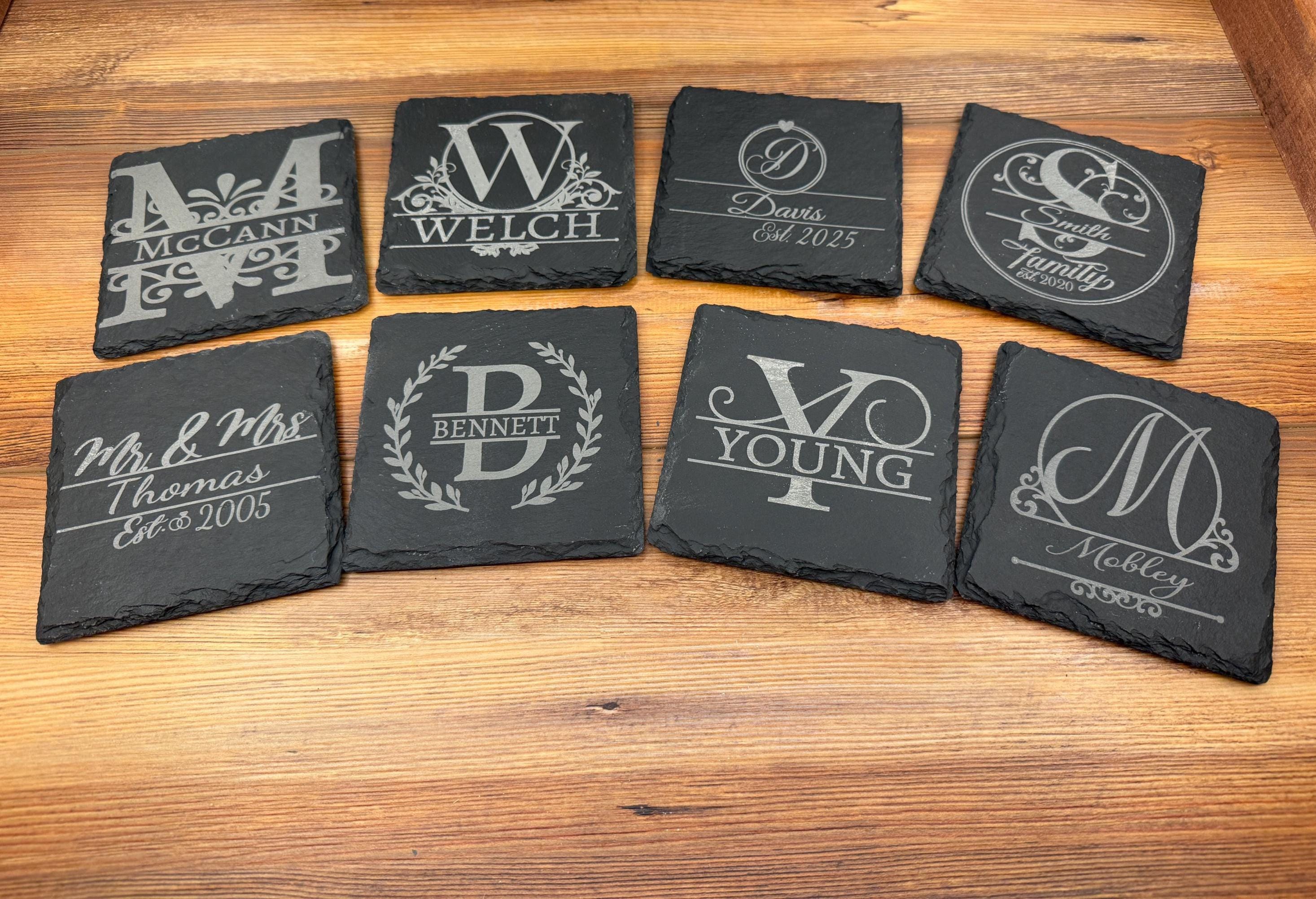 Personalized Laser Engraved Slate Coasters – Custom Monogram, Family ...