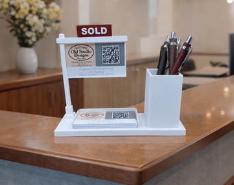 Real Eatate Business Card Holder with Pen Cup | 3D Printed Desk Organizer