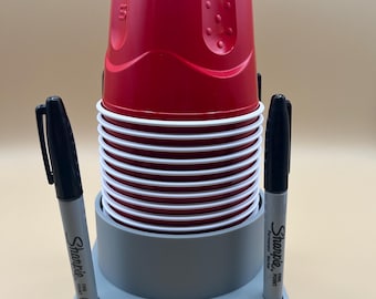 3D Printed Plastic Cup Holder with Marker Slots: Party Organizer
