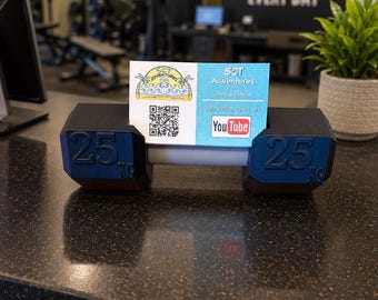 3D Printed Dumbbell Business Card Holder – Fitness Professional, Weightlifting and Gym Enthusiast-Themed Desk Accessory
