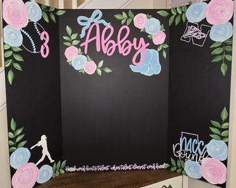 Custom Handpainted Tri Fold Display Board, Senior Graduation Photo Display