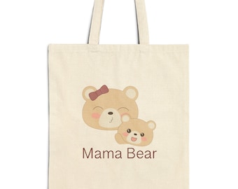 Mama Bear Cotton Canvas Tote Bag | Gift for Mother's Day, Baby Shower, Mom Birthday