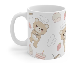 Baking Bear Mug 11oz | Baking Theme Mug | Chef Teddy Bear Mug