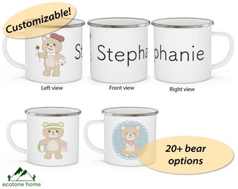 Personalized Bear Enamel Camp Mug | Custom Name, Text | Teddy Bear Theme