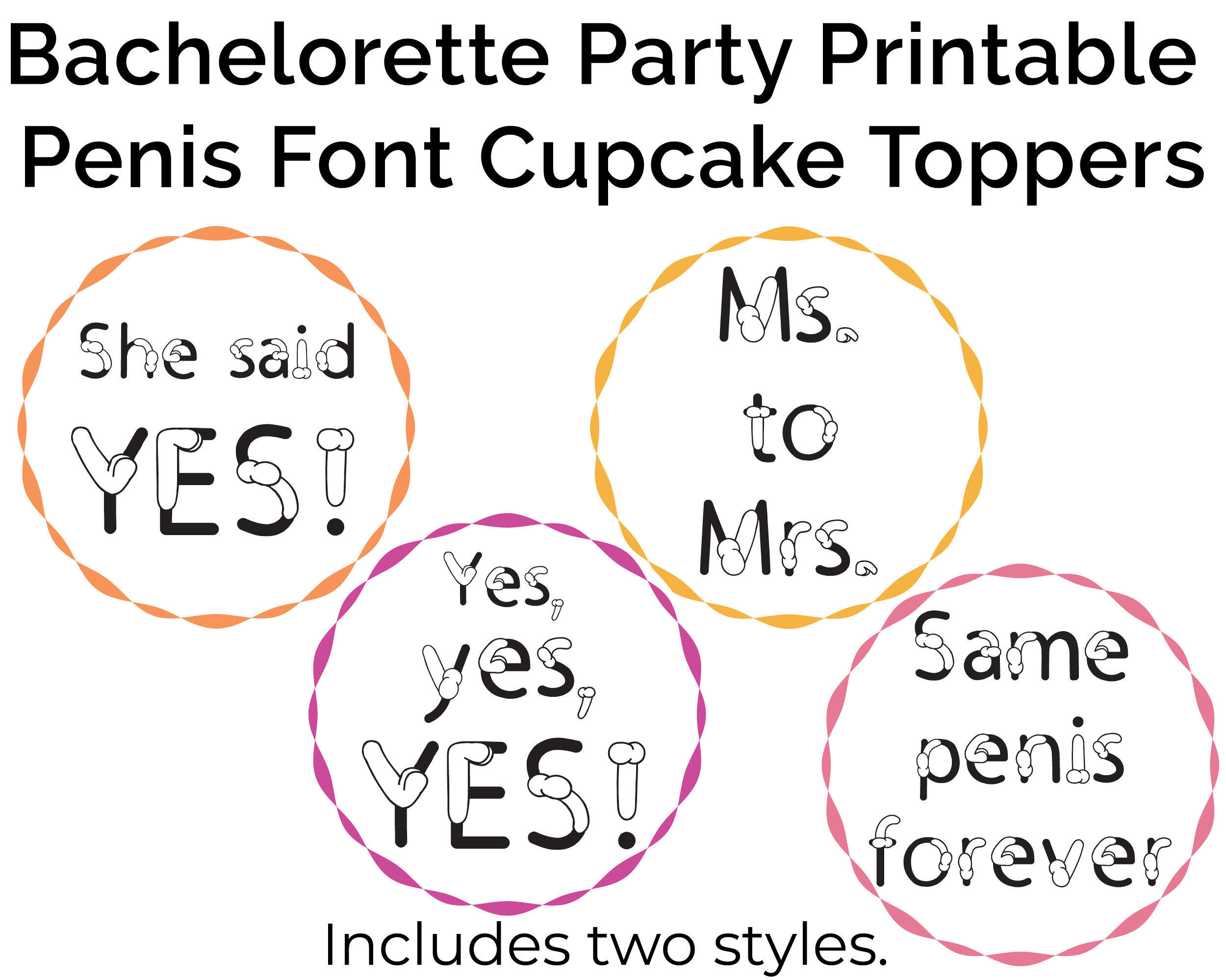 Printable Penis Font Cupcake Toppers for Bachelorette Party, Hen Party Penis Party Supplies - Etsy