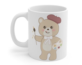 Artist Teddy Bear Mug 11oz | Painting Theme Mug | Creative Novelty Mug