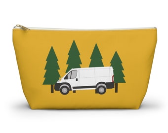 White Camper Van Accessory Pouch | Van Life Theme Zipper Bag With T-bottom