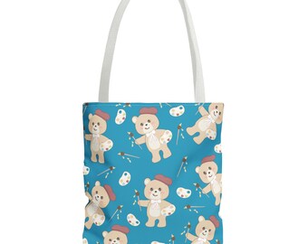 Painting Bear Tote Bag | Teddy Bear Artist Tote Bag | Novelty Tote | Creative Hobby Tote