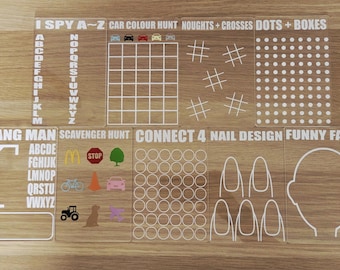 Dry Erase Travel Games: Connect 4, Hangman, Car Color Hunt, I Spy, Scavenger Hunt