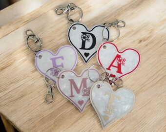 Personalized Alphabet Keyring, Heart Shaped Acrylic Keychain