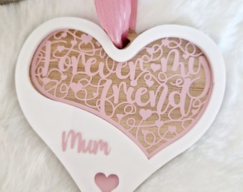 Personalized 3D Heart Keepsake, Oak & Acrylic, Mother's Day Gift