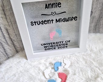 Midwife Gift: Birth Tracker Box Frame with Baby Feet