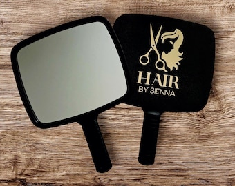 Salon Advertising Mirror: Black Handheld Photo Prop for Hairdressers, Makeup Artists
