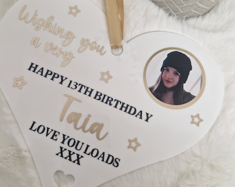 Personalized Acrylic Heart Plaque: Photo Birthday Keepsake