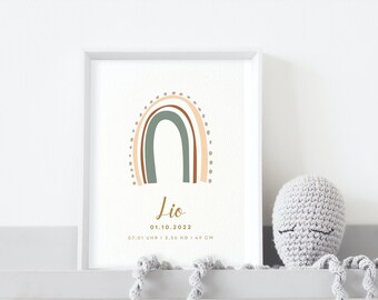 Rainbow Birth Poster Personalized with Name Time Size Weight | Children's room baby gift | Birth Baby Poster