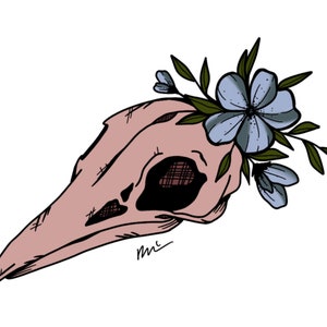 Floral Raven Skull Digital Art Print for Home Decor and Wall Art