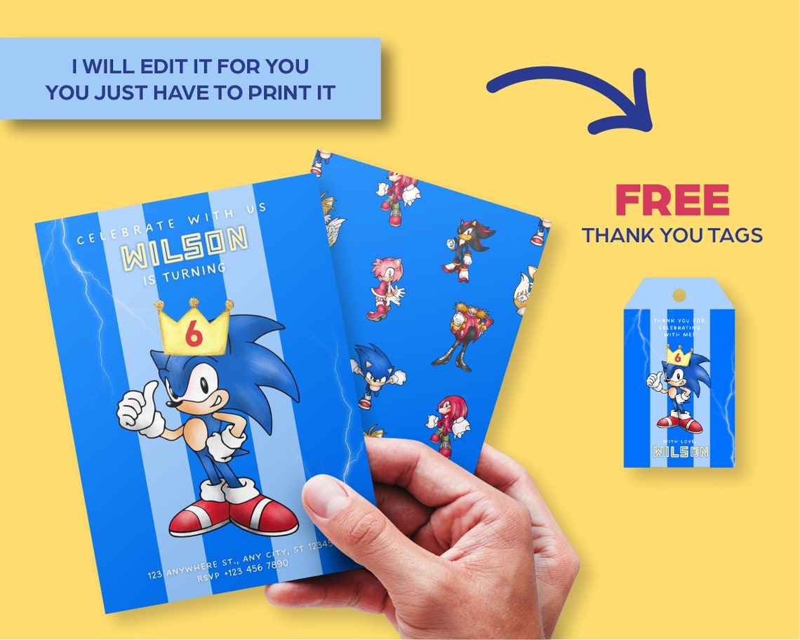 Sonic Birthday Invitation Birthday Invite Sonic Invitation Etsy