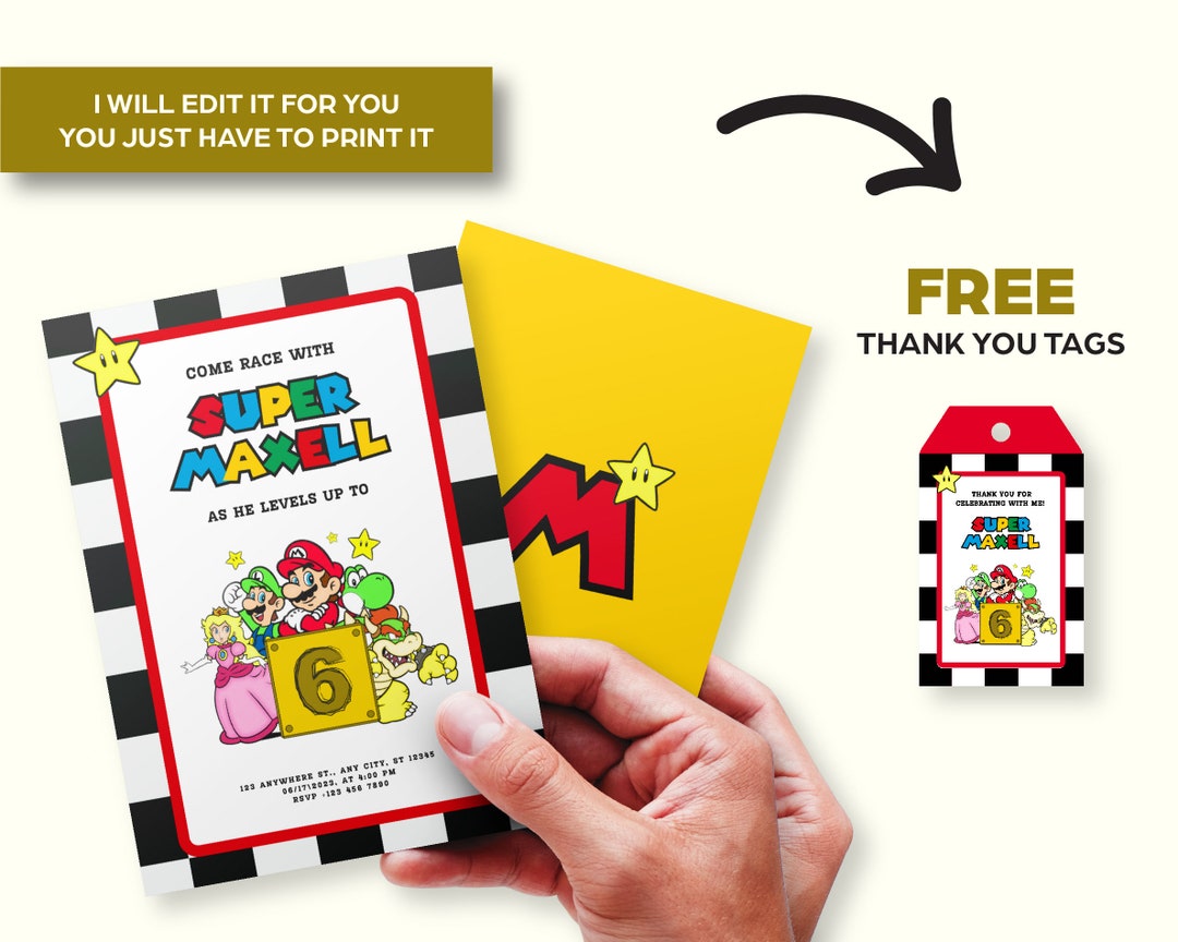 Super Mario Invitations Printable Super Mario Birthday Party Etsy