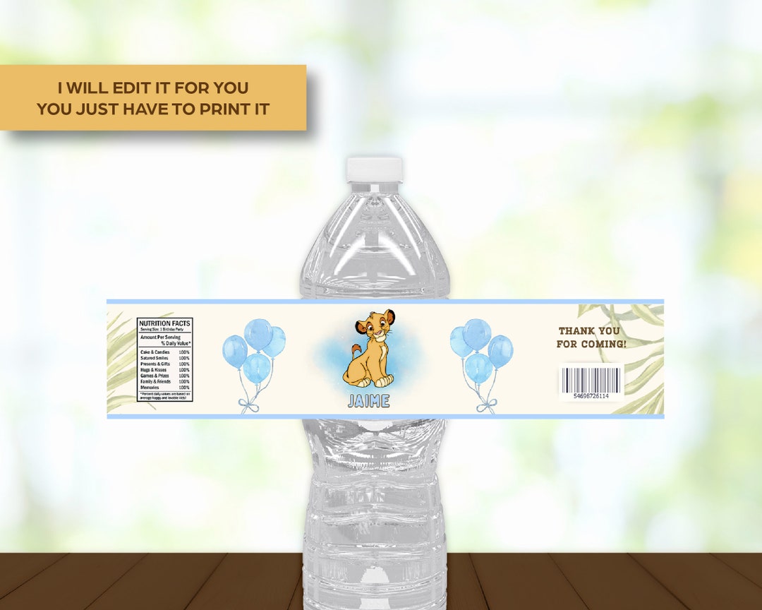 Editable Printable Lion King Water Bottle Labels Template - Etsy