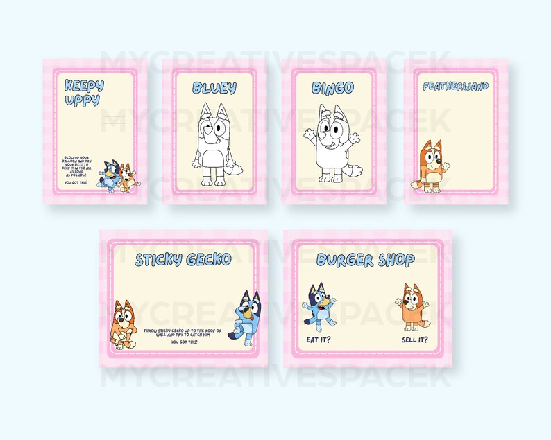 Bluey Pink Party Favors Printable Bluey Favors Bluey Keepy - Etsy