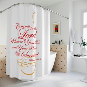 Red & Gold Polyester Shower Curtain, Unique Shower Curtain with Original Pattern, Water Resistant and Washable