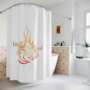Walk By Faith Not By Sight Polyester Shower Curtain, Unique Shower Curtain with Original Pattern, Water Resistant and Washable