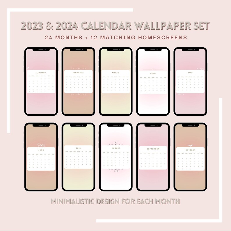 Minimalist 2023 & 2024 Calendar Phone Wallpapers Iphone Etsy