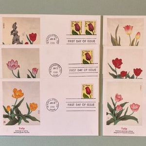 TULIPS! Set of 3 First Day Covers Stamped Envelopes- Vintage Paper Ephemera for Junk Journals, Scrapbooks, Collage, Crafting
