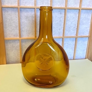 Vtg Wheaton NJ Amber Gold Glass Decanter Bottle, Flower and Glassboro 1850 Embossed