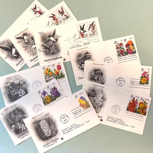 Hummingbirds Garden Flowers First Day Covers Envelopes- collectible vintage paper ephemera for Junk Journals, scrapbooks, collage, crafting