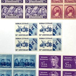 Vtg Women’s Suffrage Rights -Choose Block of 4 Unused Stamps or Variety Set of 5 for mail art, junk journals, crafts