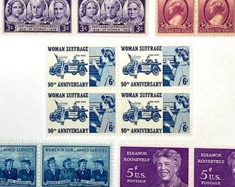 Vtg Women’s Suffrage Rights -Choose Block of 4 Unused Stamps or Variety Set of 5 for mail art, junk journals, crafts