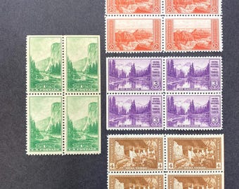 1934 National Park Stamps - Yosemite, Grand Canyon, Mt Rainier, Grand Canyon - Block of 4 Unused Stamps or Variety Set