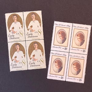 Vtg Women Poets Stamps - Emily Dickinson or Edna St. Vincent Millay - Block of 4 Unused Stamps for mail art, junk journals, crafts