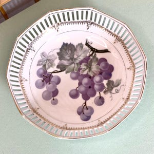 Antique Schumann ACS Bavaria Reticulated Grapevine Bone China Bowl with Gold Leaf Detailing and Trim