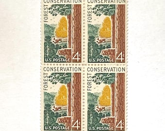1958 4c Forest Conservation Stamps - Block of 4 Unused Stamps - great for collecting, gifting, framing, mail art, or crafts