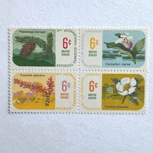 1969 6c 11th Botanical Congress Block of 4 Unused Stamps for mail Art, junk Journals, scrapbooks, crafts