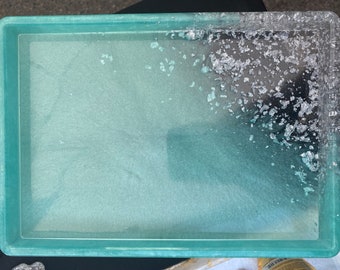 Teal Sparkly Vanity Tray with Silver Flakes
